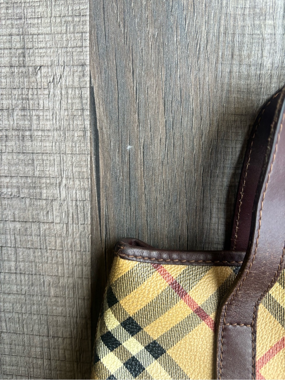 Vintage Burberry Canvas Tote with Brown Leather Trim - Picture 3 of 12
